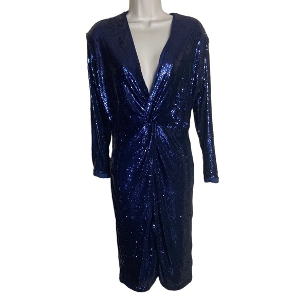 NWT Anthropologie Twist-Front Sequin Dress Navy size 6 - Picture 2 of 8